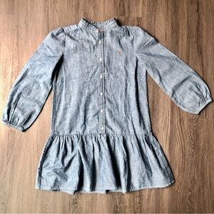 Polo Ralph Lauren Girls Shirt Dress Size 6 Blue Cotton Chambray Drop-Waist